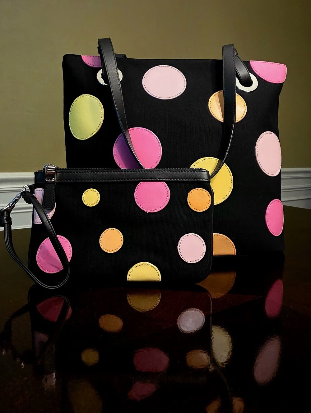 Talbots Polka Dot Tote with Matching Wristlet